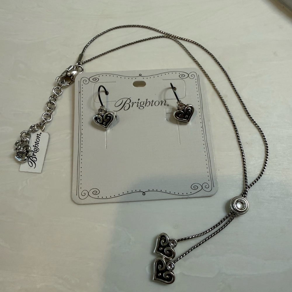 Brighton Silver Heart Drop Earrings and Necklace Set - Silver